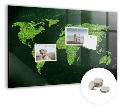 Produktbild von Dekorative Magnettafel 60x40 cm - Magnetwand - für Fotos, Karten und Notizen - Fotowand - Memoboard - Magnetpinnwand - Wanddekoration - Grasige Weltkarte