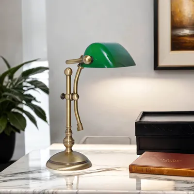 Produktbild von Bankerlampe Messing Glas Handarbeit E14 Tischleuchte Schreibtischlampe