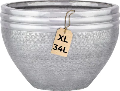 Produktbild von Marrakesch XXL Aluminium Blumenkübel Übertopf Ø 38 cm Silber Matt | Pflanzentopf Pflanzkübel 34 L groß rund für Outdoor Indoor | Blumentopf Blumentöpfe Calvino für Garten Balkon & Wohnzimmer