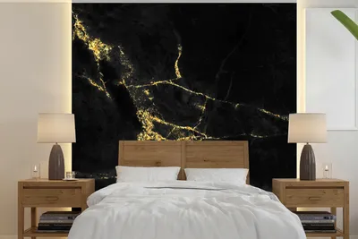 Produktbild von MuchoWow® Fototapete für Wohnzimmer oder Schlafzimmer Wandtapete Vinyl Motivtapete Marmor - Schwarz - Gold - Luxus - 240x240 cm - Schlafzimmer-Tapete