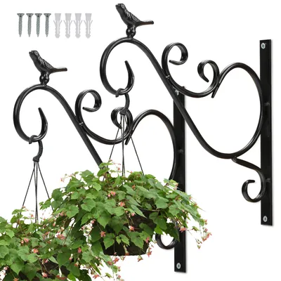 Immagine prodotto di Clanmacy 2 pezzi ganci supporto a muro per fioriere sospese in stile rustico mensola in ghisa gancio da parete gancio per fiori supporto per lanterne uccellino 26 cm