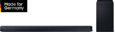 A soundbar and subwoofer are displayed against a white background, with a "Made for Germany" label in the top left corner.