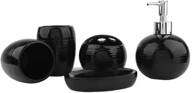 Immagine prodotto di Set di accessori da bagno Badaccessoires, composto da 5 pezzi, in Vetroceramica nera