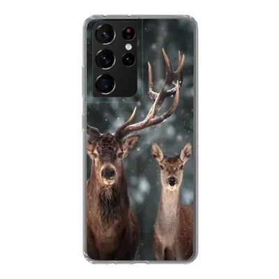 Produktbild von MuchoWow® Handyhülle Schutzhülle Hülle für Samsung Galaxy S21 Ultra Hirsche - Tiere - Winter - Geweih - Schnee - Natur Silikon Softcase Handy Hülle - Mobiltelefon