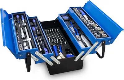 Produktbild von Bituxx Werkzeugkiste aus Metall gefüllt Aufklappbar mit Griffen Bestückt 85 tlg Werkzeugset Werkzeugkoffer Werkzeugkasten MS-19125