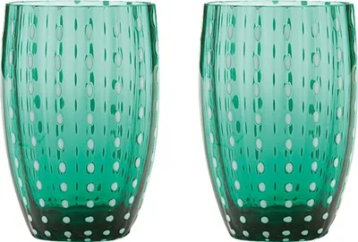 Produktbild von Zafferano Perle Grünes Glas - Farbiges mundgeblasenes Glas, 32 cl, handgefertigt - Set mit 2 handgefertigten Bechern für Wasser oder Cocktails