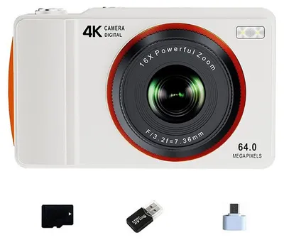 Produktbild von ZELURXX 64 MP Digitalkamera 4K Video, 16-facher Digitalzoom, elektronische Bildstabilisierung, LED-Licht, OTG, 2,4 Zoll, Weiß