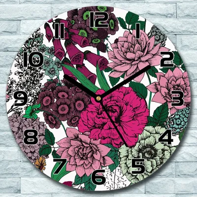 Produktbild von Wanduhr aus Glas Rund fi 30 Vintage Blumen Rosen Quarz Deko Schlafzimmer Büro