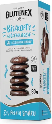 BISZKOPTY W CZEKOLADZIE BEZ DODATKU CUKRÓW BEZGLUTENOWE 80 g - GLUTENEX