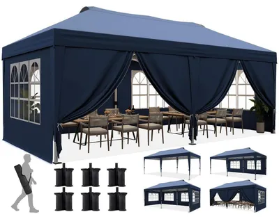 Produktbild von Faltpavillon 3x6m Pop-Up mit 6 Seitenwänden Blau UV-Schutz 50+ Stahlrahmen