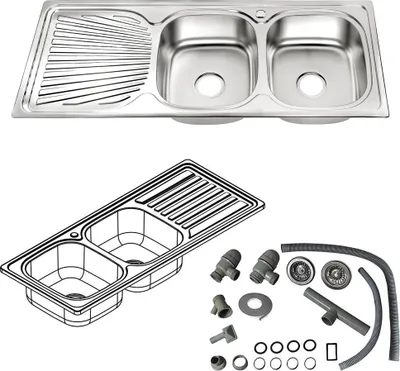 Produktbild von 120CM Doppel Spülbecken Ablage Einbauspüle Edelstahlspüle Spülbecken 2 Becken