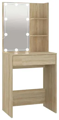 Productafbeelding van vidaXL Schminktafel met LED-verlichting, Sonoma-eikenhout, 60x40x140 cm