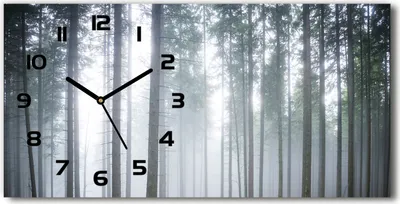 Produktbild von Wanduhr aus Glas – 60x30 cm - Glasbild - Glasuhr - Gehärtetes Glas - schwarze-zeiger - Nebel im Wald