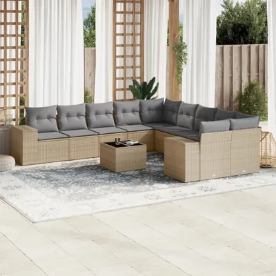 Produktbild von 11-tlg. Garten-Sofagarnitur mit Kissen Beige Poly Rattan 3255456
