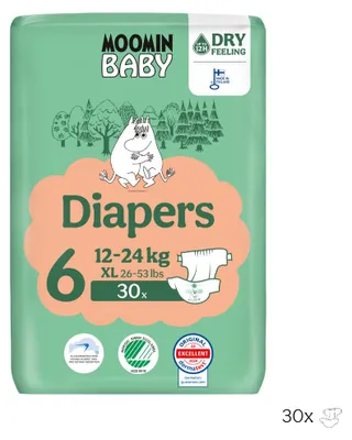 Immagine prodotto di Moomin Baby 6 Maxi 12-24 kg (34 pezzi), pannolini ecologici