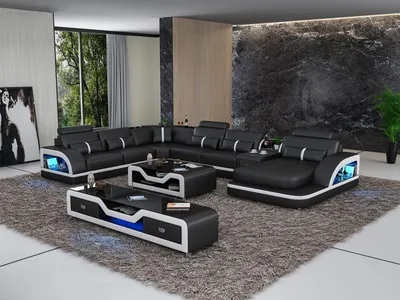 Produktbild von Eckgarnitur Ledersofa Design Ecksofa Luxus Wohnlandschaft led sofa couch Polster