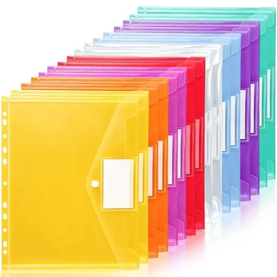 Image de Dossiers perforés A4, 16 pièces, 8 couleurs, en plastique, transparents