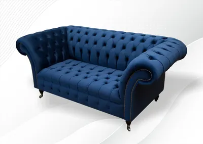 Produktbild von Design Chesterfield Sofagarnitur 2 Sitzer Couch Textil Blau Polster Sofas Blaue