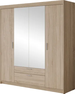 Produktbild von MIRJAN24 Kleiderschrank Elena 4D mit Spiegel, Stilvoll Drehtürenschrank , Schlafzimmer Kollektion (Farbe: Eiche Sonoma, ohne Aufsatz)