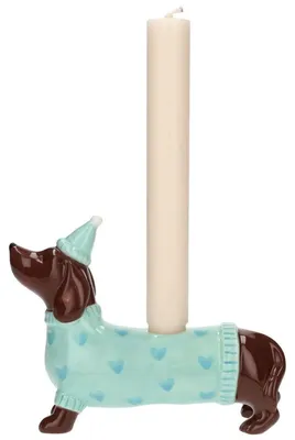 Produktbild von Gift Company Kerzenleuchter Mignon Dackel mit Mütze Türkis
