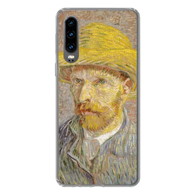 Produktbild von MuchoWow® Handyhülle Schutzhülle Hülle für Huawei P30 Selbstbildnis mit Strohhut - Vincent van Gogh Silikon Softcase Handy Hülle - Kartenbesitzer