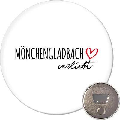 Produktbild von Huuraa Magnet Mönchengladbach verliebt 59mm Kühlschrankmagnet rund Flaschenöffner Geschenkidee