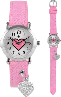 Produktbild von Crystal blue Armbanduhr für Mädchen mit Anhänger Herz Charme am Armband rosa