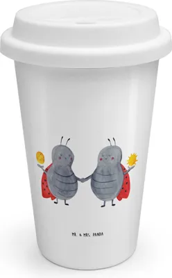 Produktbild von Mr. & Mrs. Panda Thermobecher Sternzeichen Zwilling - Weiß - Geschenk, To Go Becher, Zwillinge, Zwillingsschwester, Glückskäfer, Mehrwegbecher, Isolierkaffeebecher