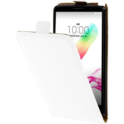 Produktbild von PhoneNatic Kunst-Lederhülle kompatibel mit LG G4 Stylus - Flip-Case weiß + 2 Schutzfolien