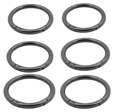 6 runde Karabinerhaken aus Metall, schwarz, 6 cm