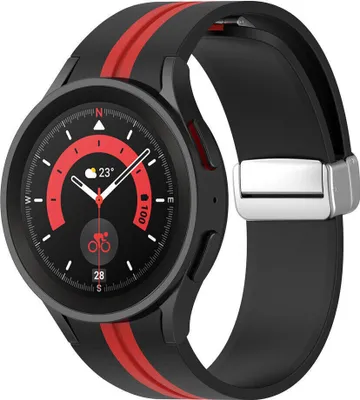 Produktbild von Strap-it Smartwatch-Armband – magnetisches Silikon-Uhrenarmband Samsung Galaxy Watch 7 (40 & 44 mm) / Galaxy Watch 6 (Classic) / Watch 5 (Pro) / Galaxy Watch 4 (Classic) / Watch FE – schwarz/rot