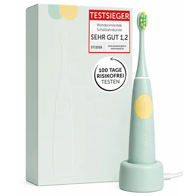 Produktbild von Wondersmile Kids Schallzahnbürste Magic Mint - elektrische Kinderzahnbürste ab 3 Jahren, 2 Putzmodi, Timer, 30 Tage Akku, induktive Ladestation