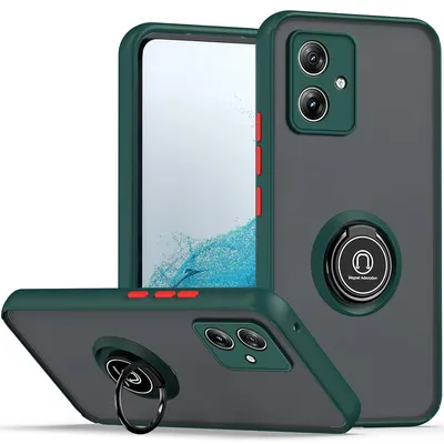 Obrázek produktu pro Pouzdro pro Motorola Moto G54 matné průsvitné TPU pouzdro s prstencovým držákem a stojánkem tmavě zelená