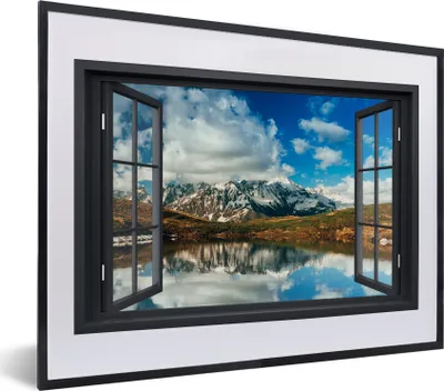 Produktbild von MuchoWow® Gerahmtes Poster Aussicht - Berge - Wasser 40x30 cm - Poster mit Schwarzem Bilderrahmen Wandposter Rahmen Foto Bilder - Bilderrahmen - Poster im Rahmen