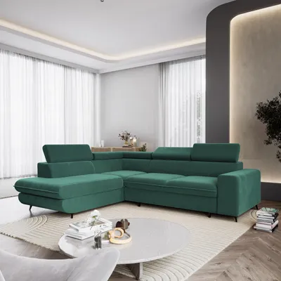 Produktbild von Masseno Ecksofa VELISS mit Schlaffunktion L-Form, Sofa mit Bettkasten, Wohnzimmersofa, Couch, Soffa, Bettsofa, Couchgarnitur- Blau, CASTEL 75