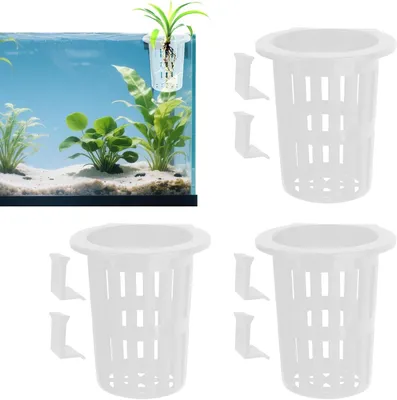 Productafbeelding van Vijverplant Manden - Aquarium Plantenhouder - Waterplant Decoratie - Met Zuignap - 3 Sets - Wit