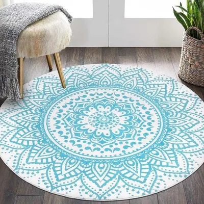 Produktbild von Famanu Rundteppich Plüsch, waschbar, antislip, für Wohnzimmer, Schlafzimmer, grün, Durchmesser 160 cm