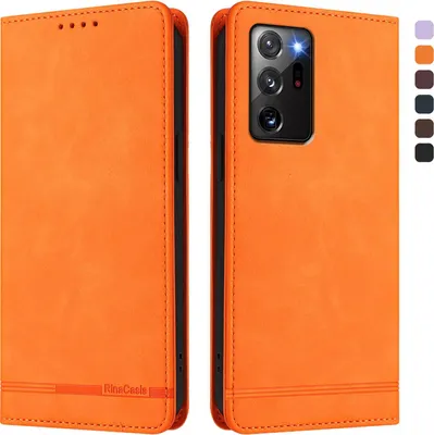 Produktbild von Hülle für Samsung Galaxy Note 20 Ultra, Retro Kunstleder Ständer Klapphülle mit Kartenfächer und Magnetische Orange