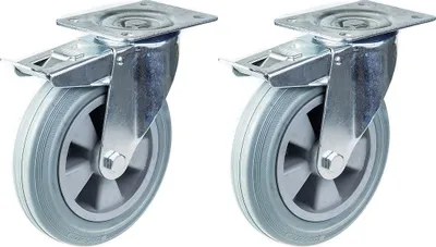 Immagine prodotto di rotelle girevoli in gomma grigia da 200 mm con freno, portata 410 kg, set da 2