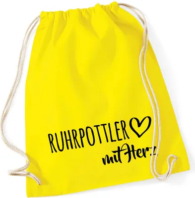 Produktbild von Huuraa Turnbeutel Ruhrpottler mit Herz 12 Liter Yellow Baumwolle Rucksack Geschenkidee