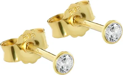 Produktbild von Paar Ohrstecker Echt Gold 585er 3,0mm Cubic Zirkonia Damen Herren Kinder 1748