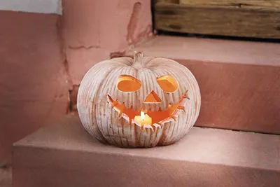 Produktbild von Windlicht "Kürbis" aus Terracotta, Ø 29 cm, Halloweendeko, Dekokürbis, Herbstdeko, Kerzenhalter