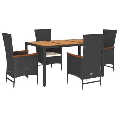 Produktbild von vidaXL 5-tlg. Garten-Essgruppe mit Kissen Schwarz Poly Rattan