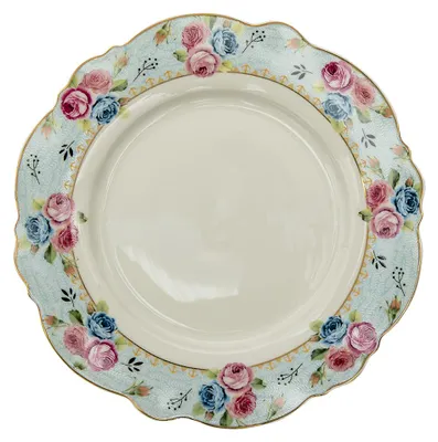 Immagine prodotto di Piatto da portata Clayre & Eef Ø 28 cm Fiori in Vetroceramica bianca e blu