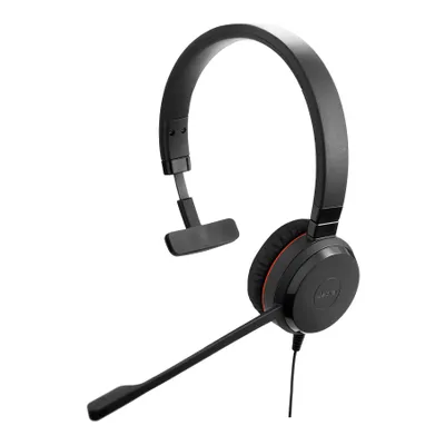 A black monaural headset with a microphone boom.