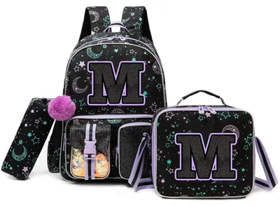 Produktbild von Schulrucksack Mädchen 3-in-1 Set Buchstabe M Ergonomisch Grundschule Schwarz