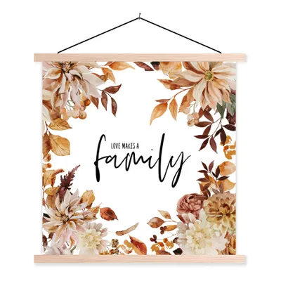 Produktbild von MuchoWow® Textilposter Zitate - Sprichwörter - Liebe macht eine Familie 40x40 cm mit holzfarbenen Rahmen - Posterleiste