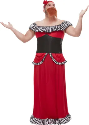 Produktbild von Bärtiges Frauen-Kostüm für Herren Zirkus-Kostüm Fasching rot
