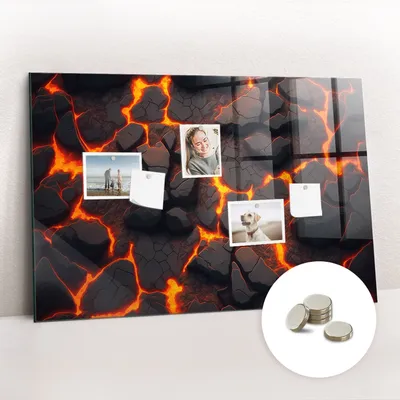 Obrázek produktu pro Magnetická Tabule na Zeď Skleněná - Memo Board Kleněnou Přední Stranou - 5 magnetů v balení - 90x60 cm - Lávová sopka