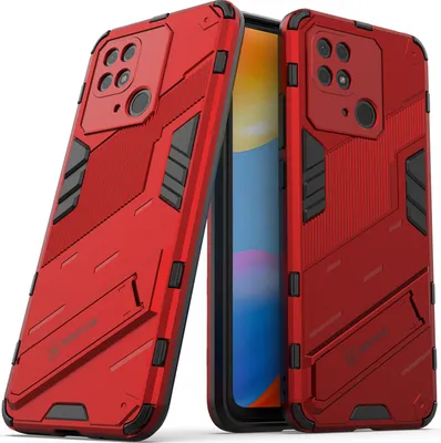Produktbild von Armor Hülle für Xiaomi Redmi 10C, Hybrid PC TPU Bumper Stoßfestes Schutzhülle mit Standfunktion Rot